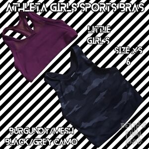 Athleta Girls Racerback Sports Bras Mesh Burgundy Longline Black Camo XS/6